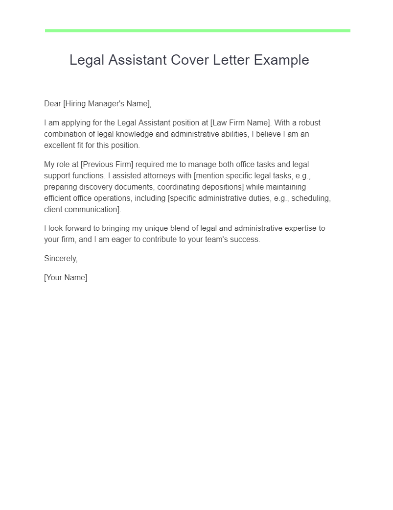 legal assistant cover letter example