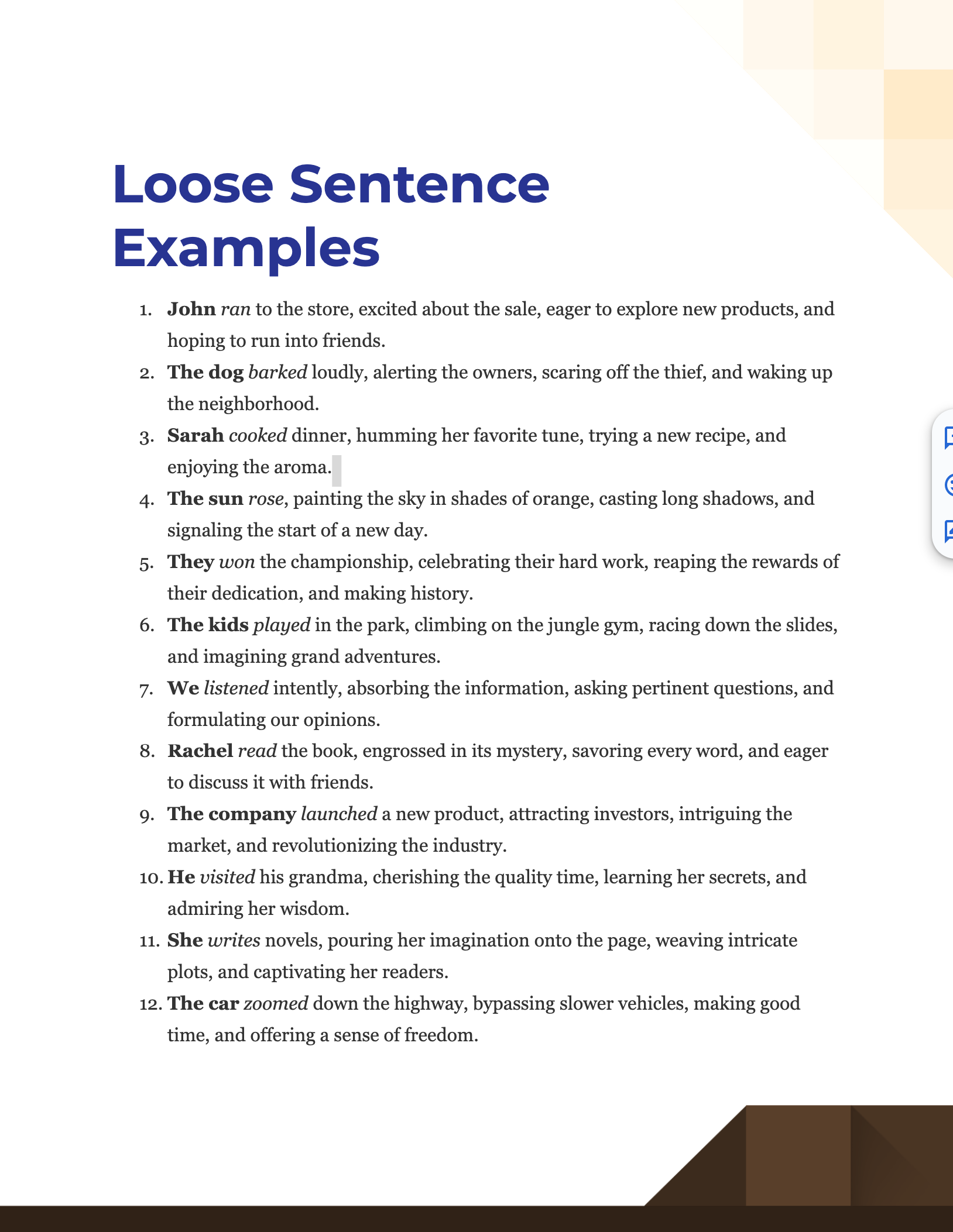 Loose Sentence Easy Examples