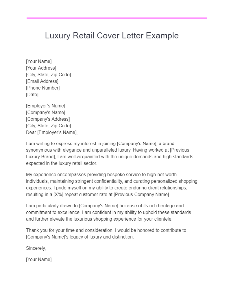Luxury Retail Cover Letter Example
