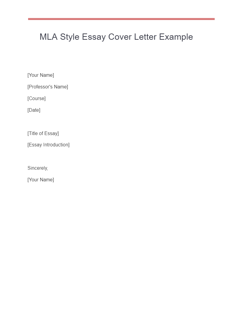 MLA Style Essay Cover Letter Example