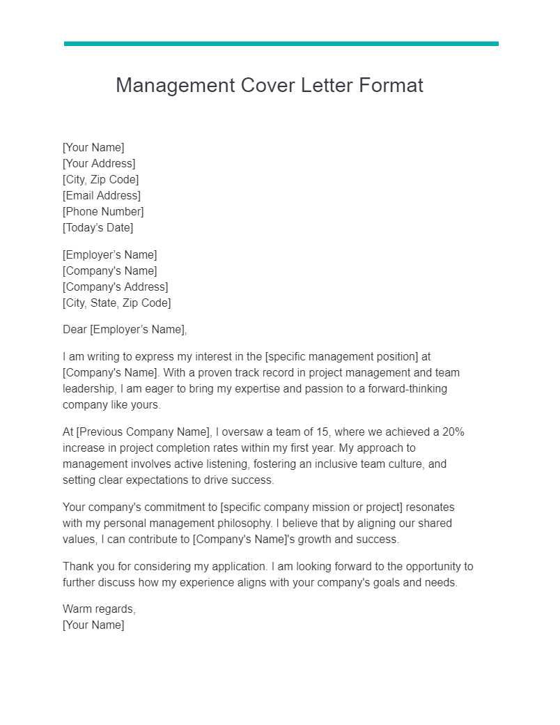 Management Cover Letter Format