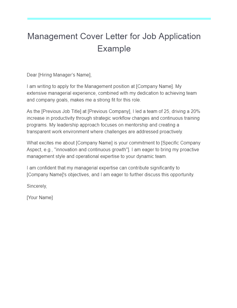 Management Cover Letter for Job Application Example