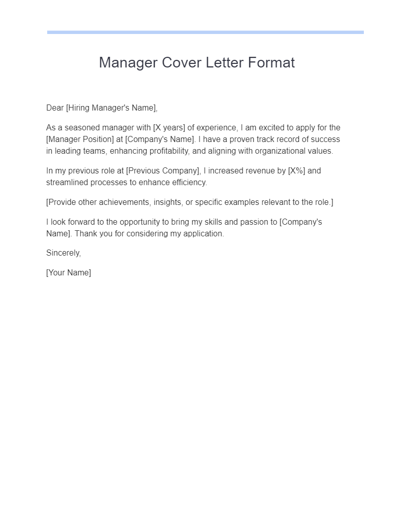 Manager Cover Letter Format