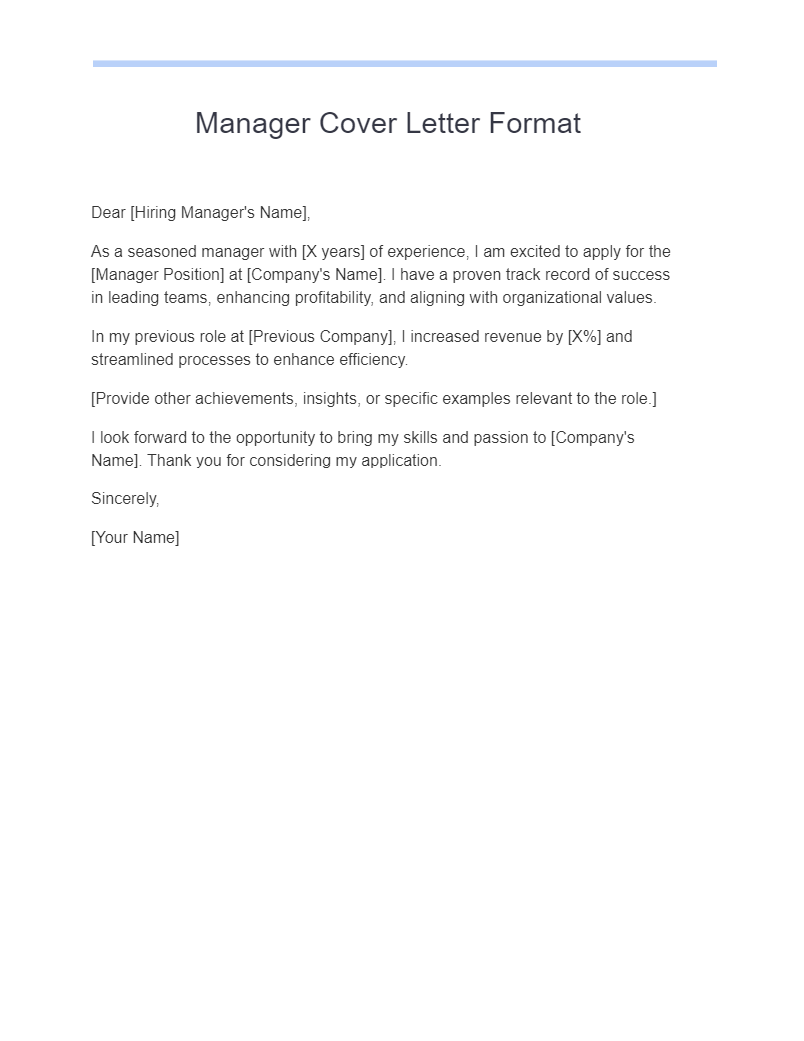 cover letter email to manager