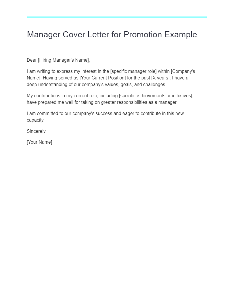 Manager Cover Letter for Promotion Example