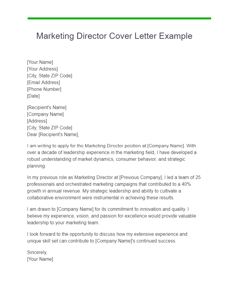 Marketing Director Cover Letter Example
