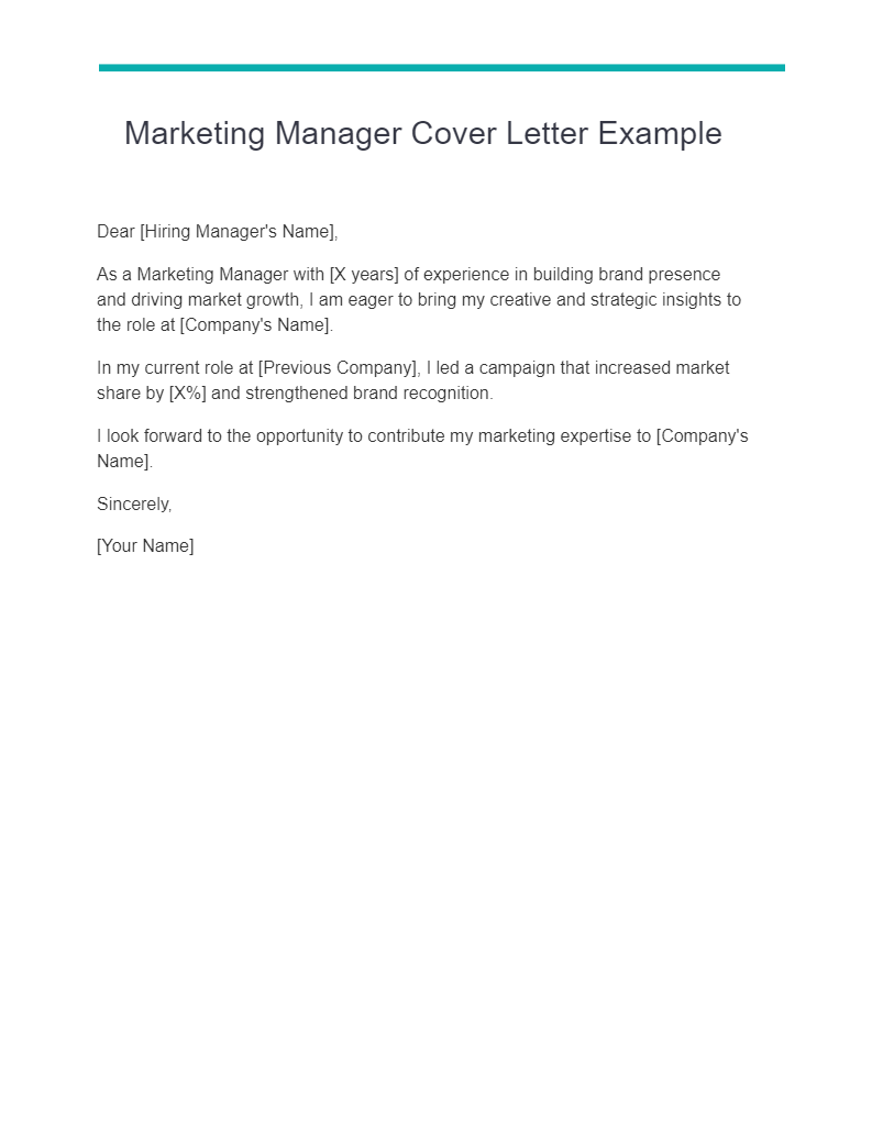 Marketing Manager Cover Letter Example