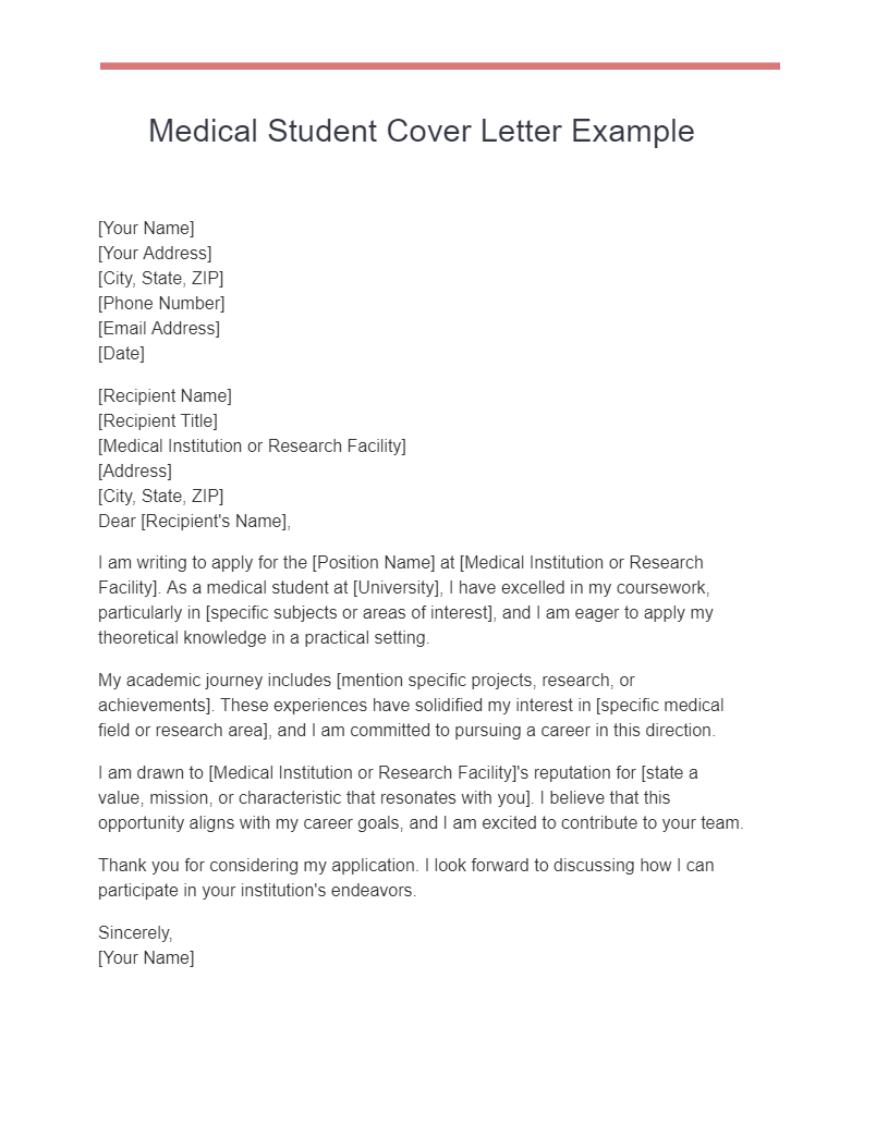 medical student cover letter example