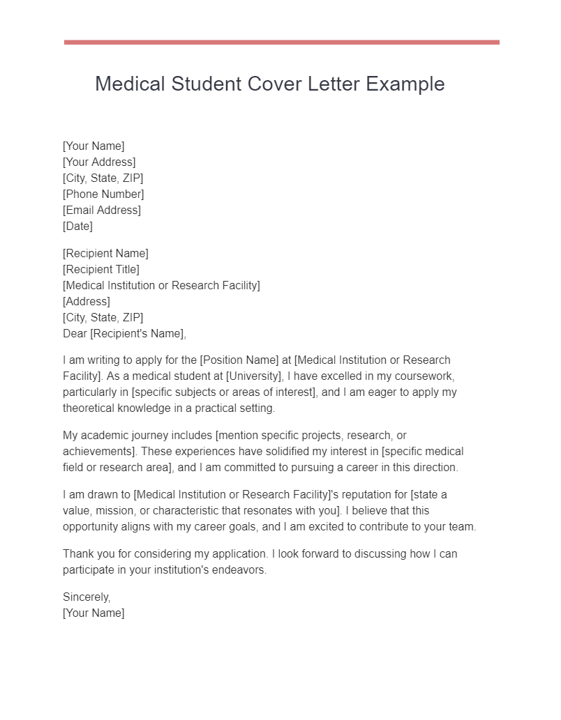 Medical Student Cover Letter Example