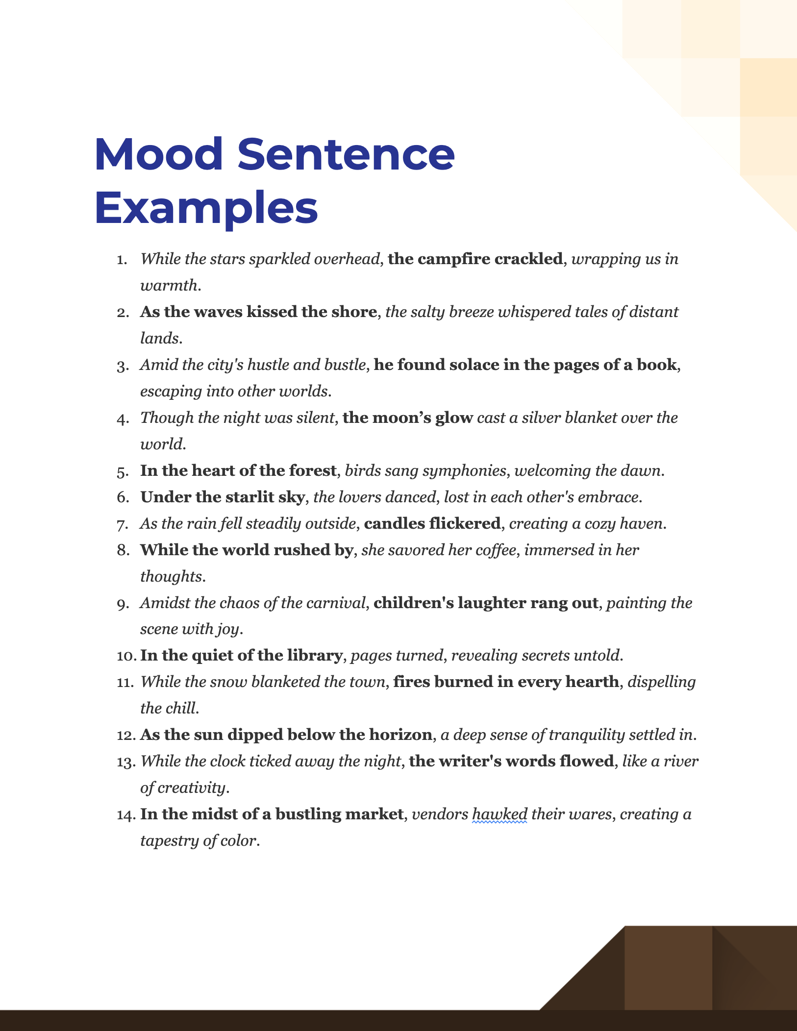 Mood Sentence 99 Examples PDF Tips