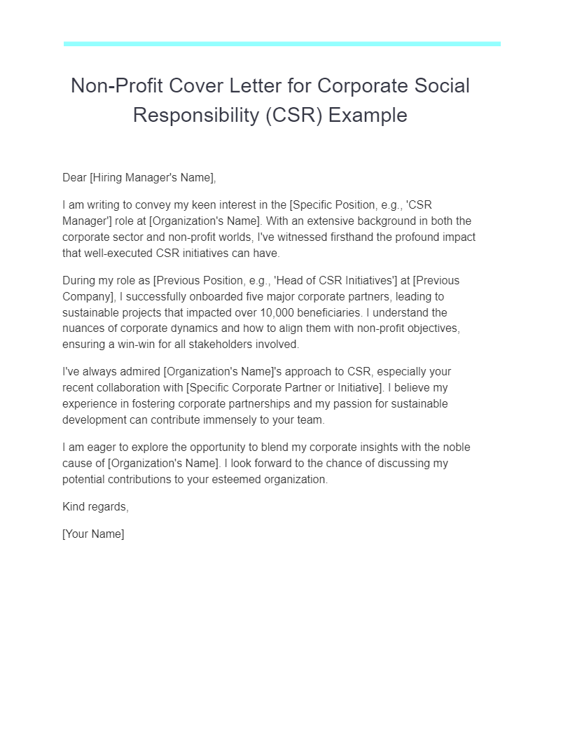 non profit cover letter for corporate social responsibility csr example