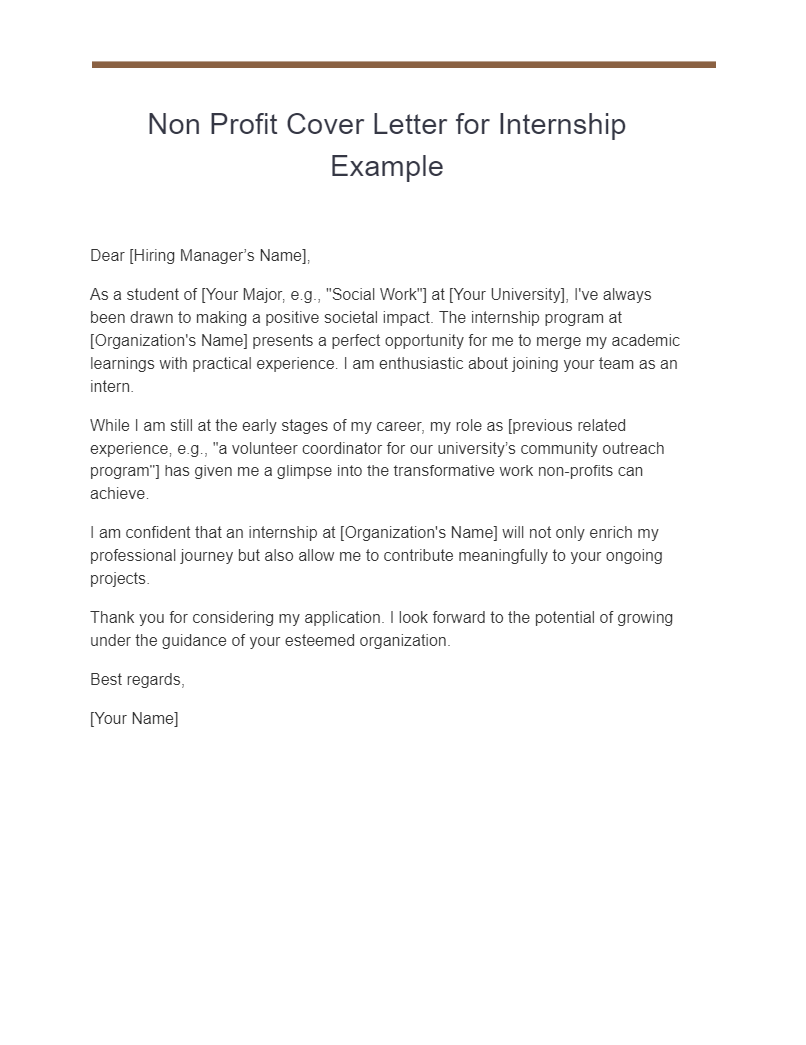 non profit cover letter for internship example