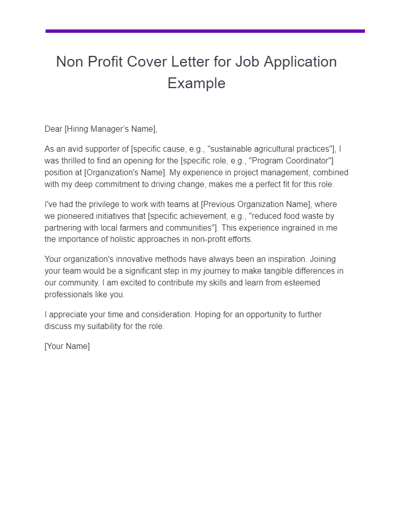 non profit cover letter for job application example