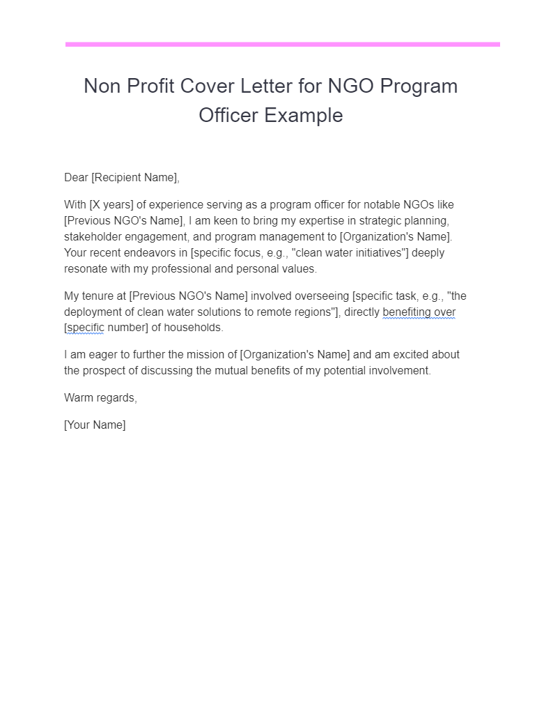 non profit cover letter for ngo program officer example