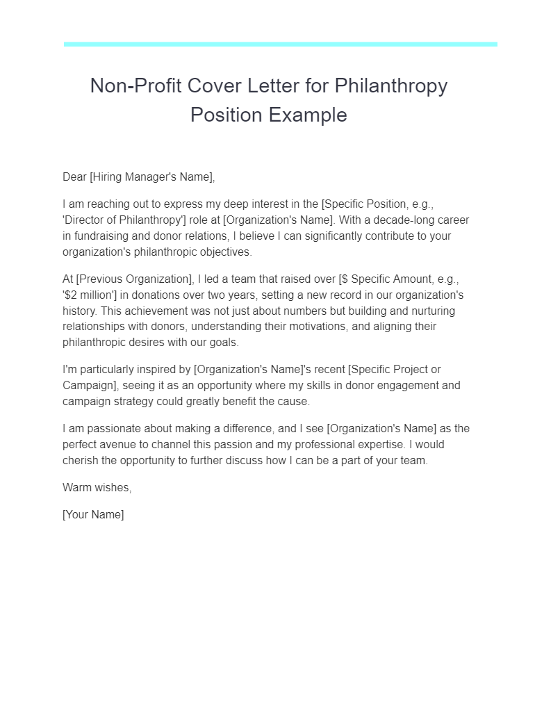 non profit cover letter for philanthropy position example