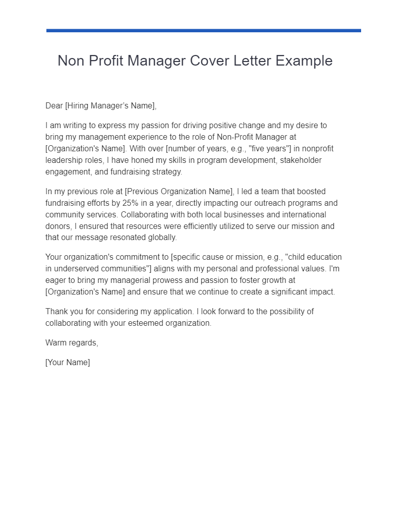 Non Profit Manager Cover Letter Example