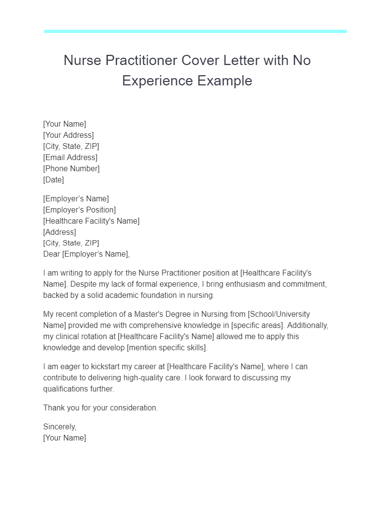 nurse practitioner cover letter with no experience example