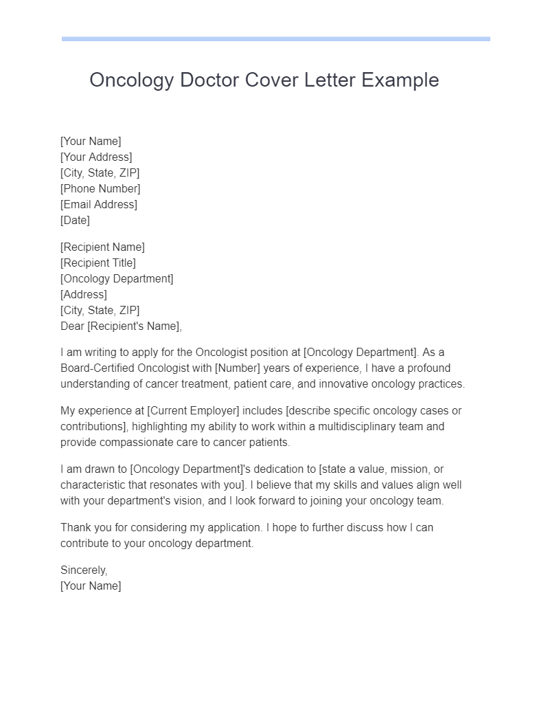 oncology doctor cover letter example