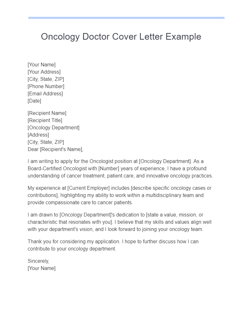 Oncology Doctor Cover Letter Example