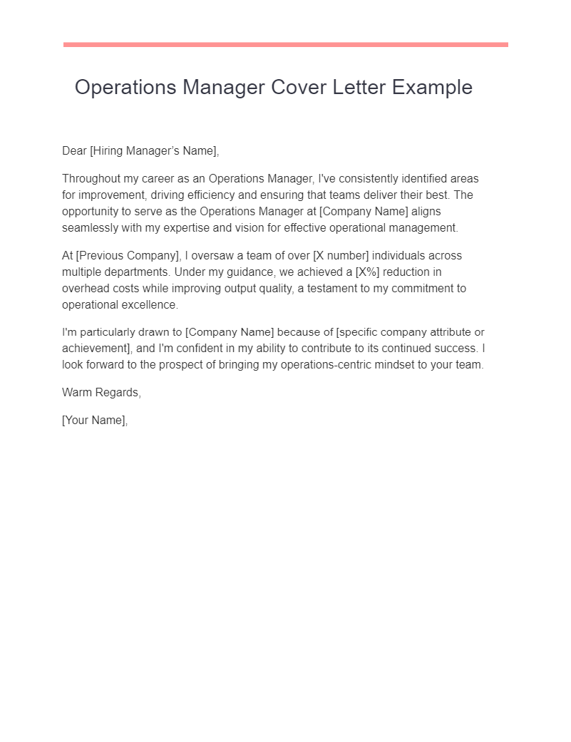 Operations Manager Cover Letter Example