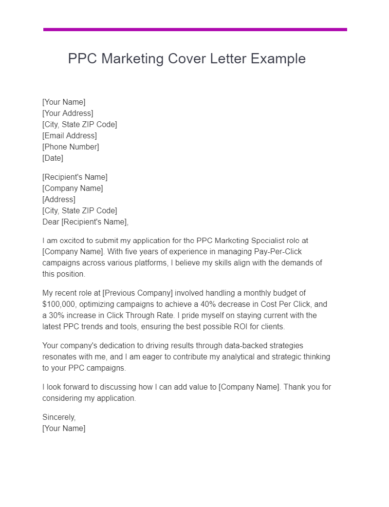 PPC Marketing Cover Letter Example