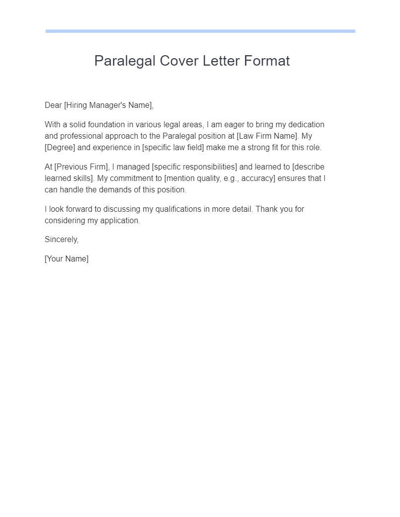 Paralegal Cover Letter Format