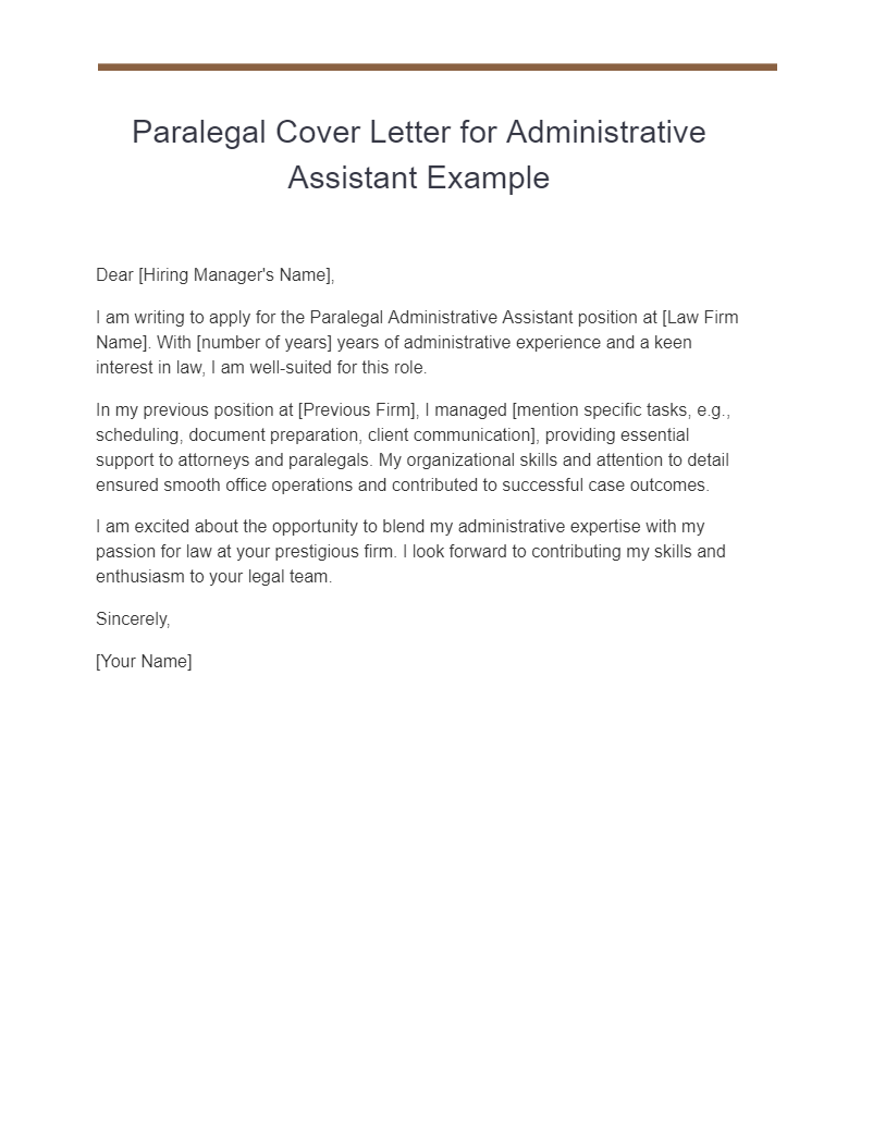 paralegal cover letter for administrative assistant example