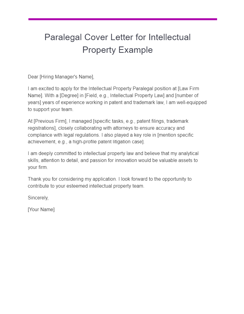 Paralegal Cover Letter - 29+ Examples, PDF