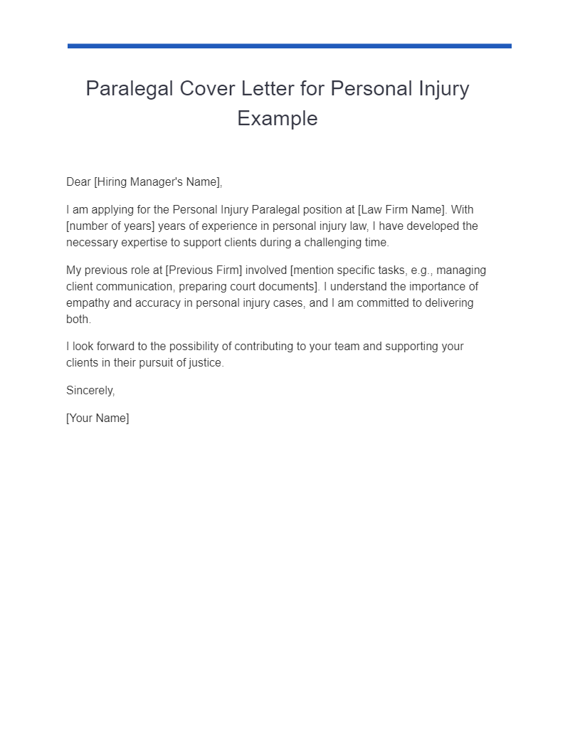 personal injury paralegal cover letter