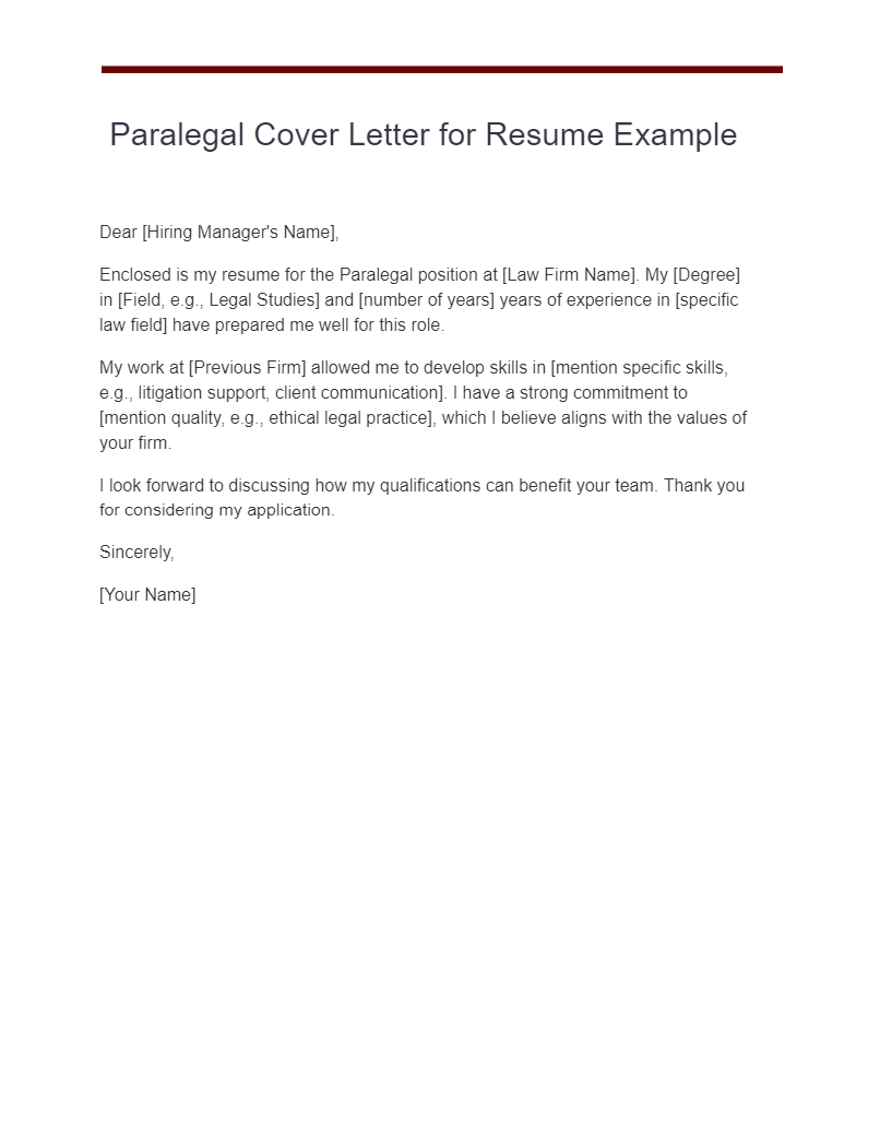 paralegal cover letter for resume example