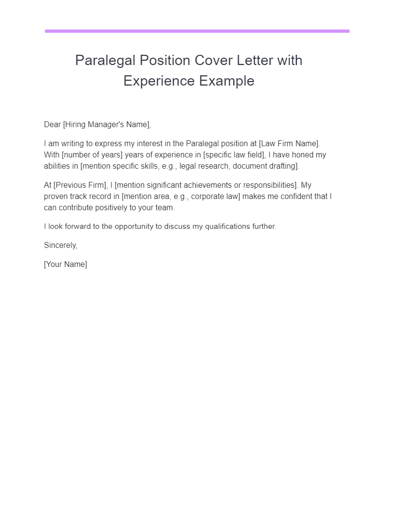 paralegal position cover letter with experience example