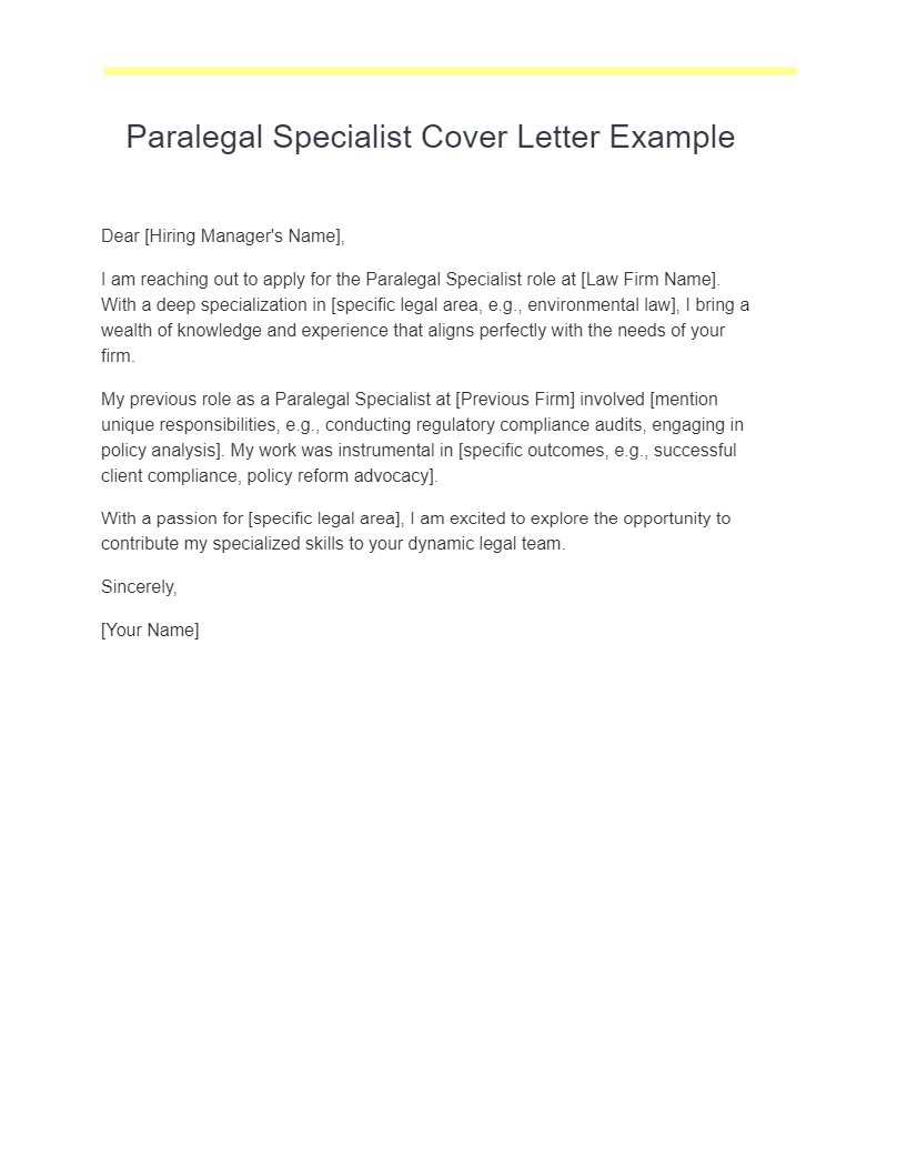 paralegal specialist cover letter example