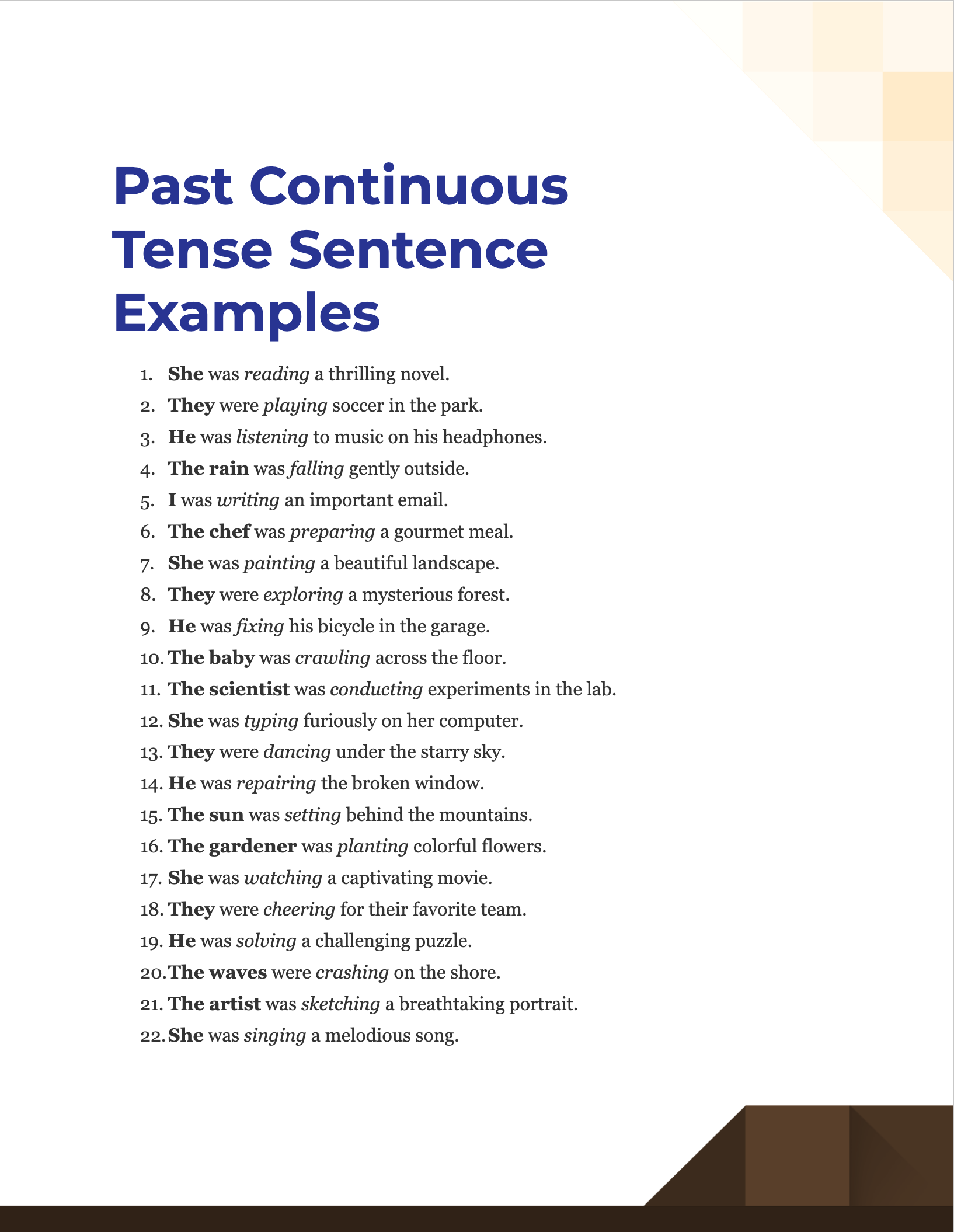 Ten Sentence Of Past Continuous Tense