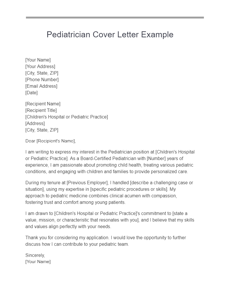 sample resume and cover letter for pediatrician