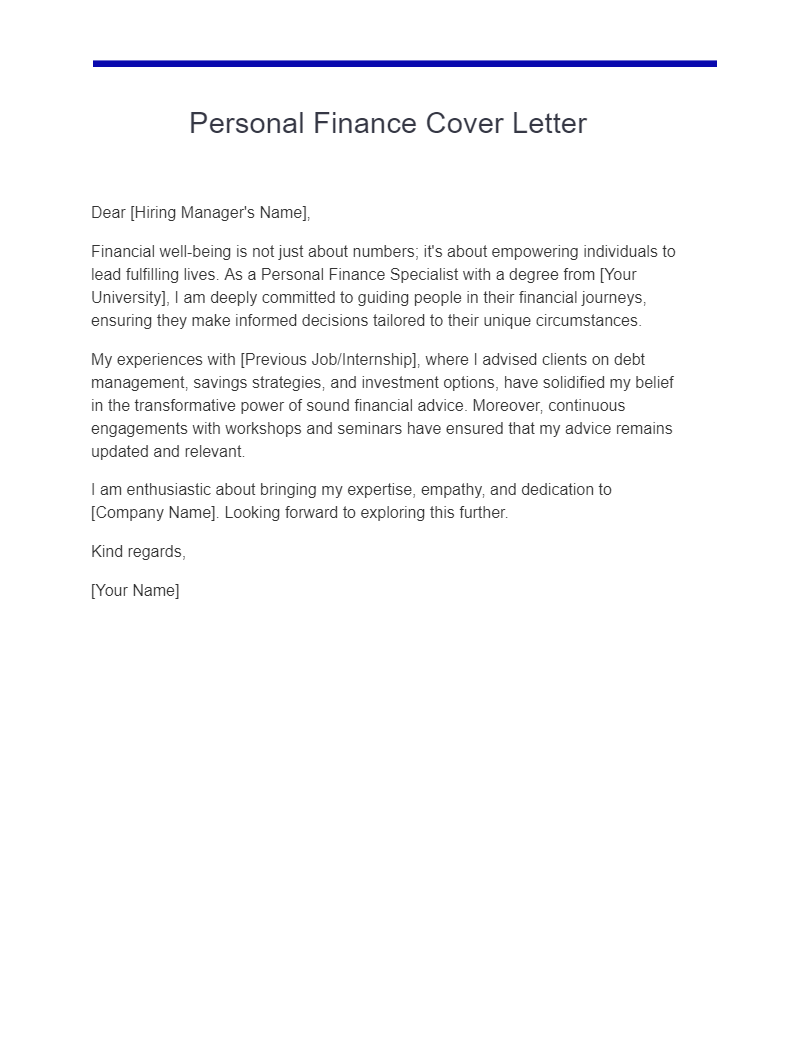 Personal Finance Cover Letter