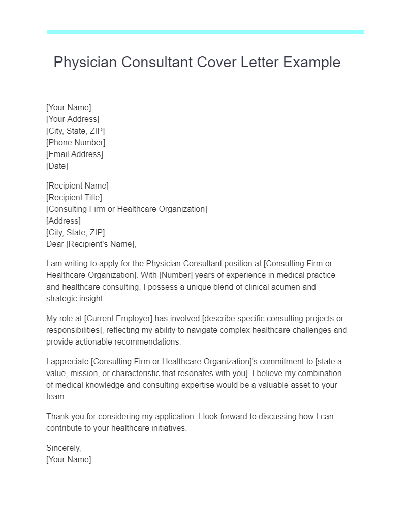 Physician Consultant Cover Letter Example