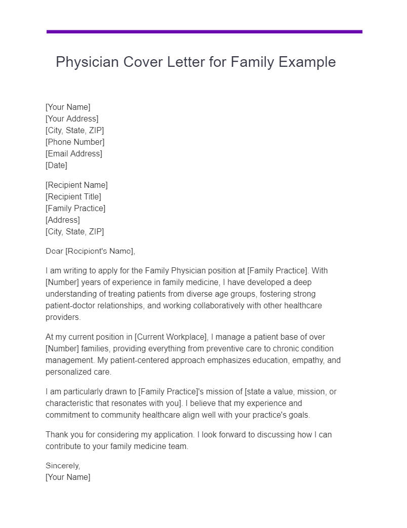 physician cover letter for family example