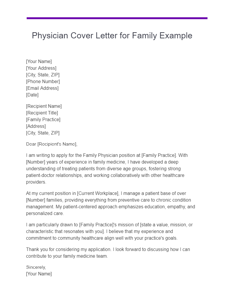 Physician Cover Letter for Family Example