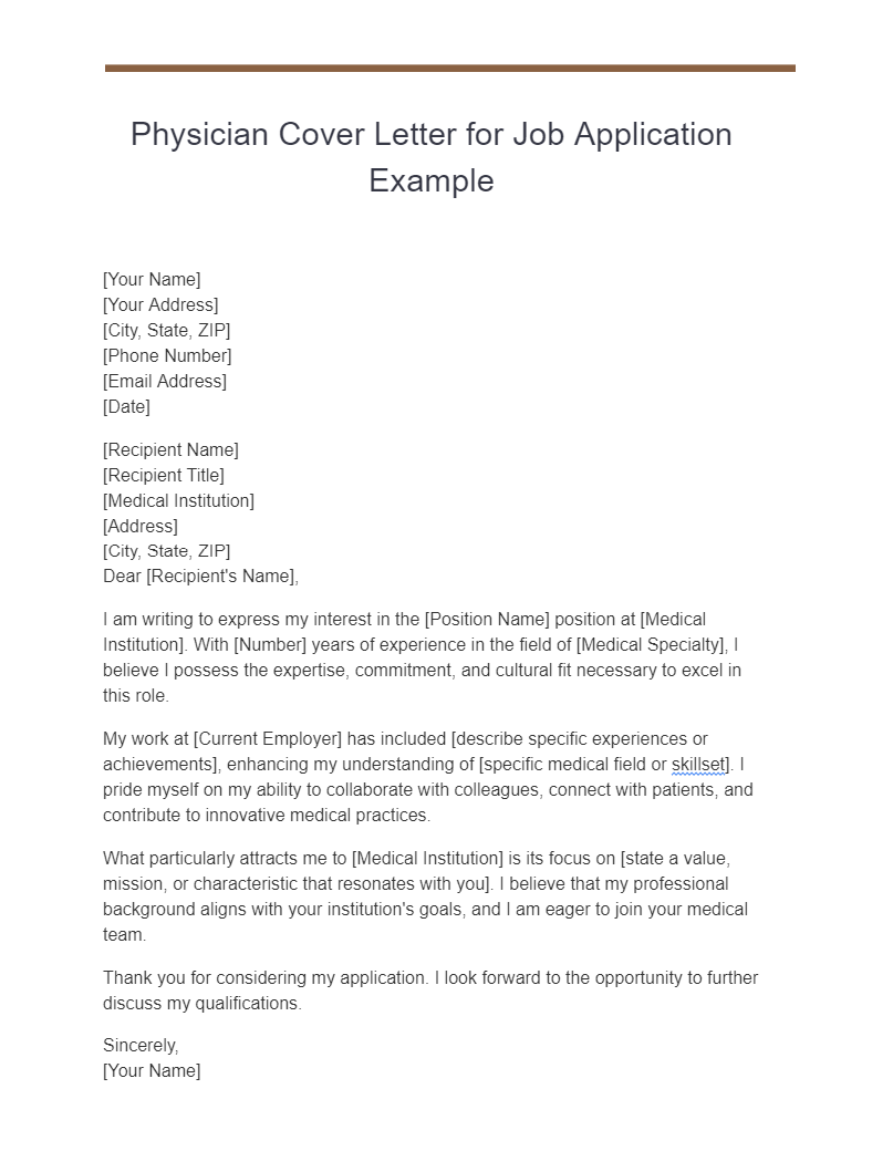 physician cover letter for job application example