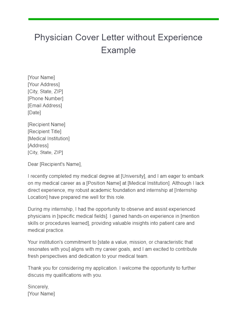 physician cover letter without experience example