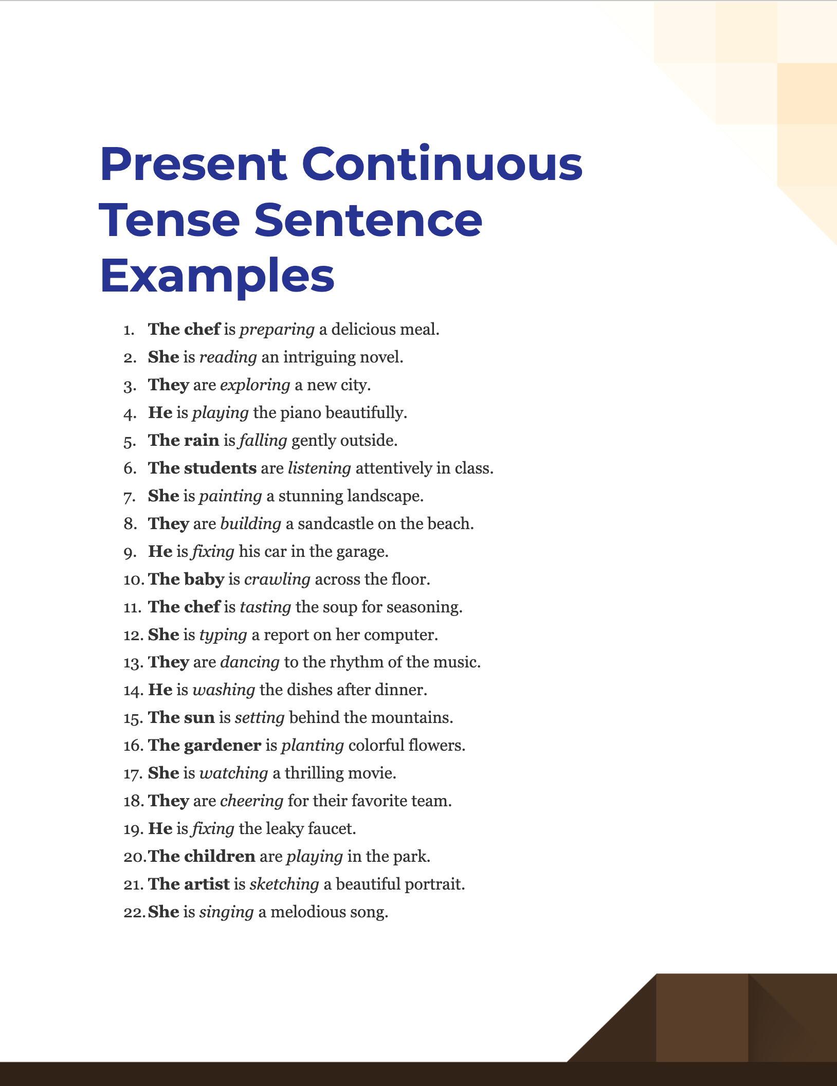 present continuous tense sentence examples 