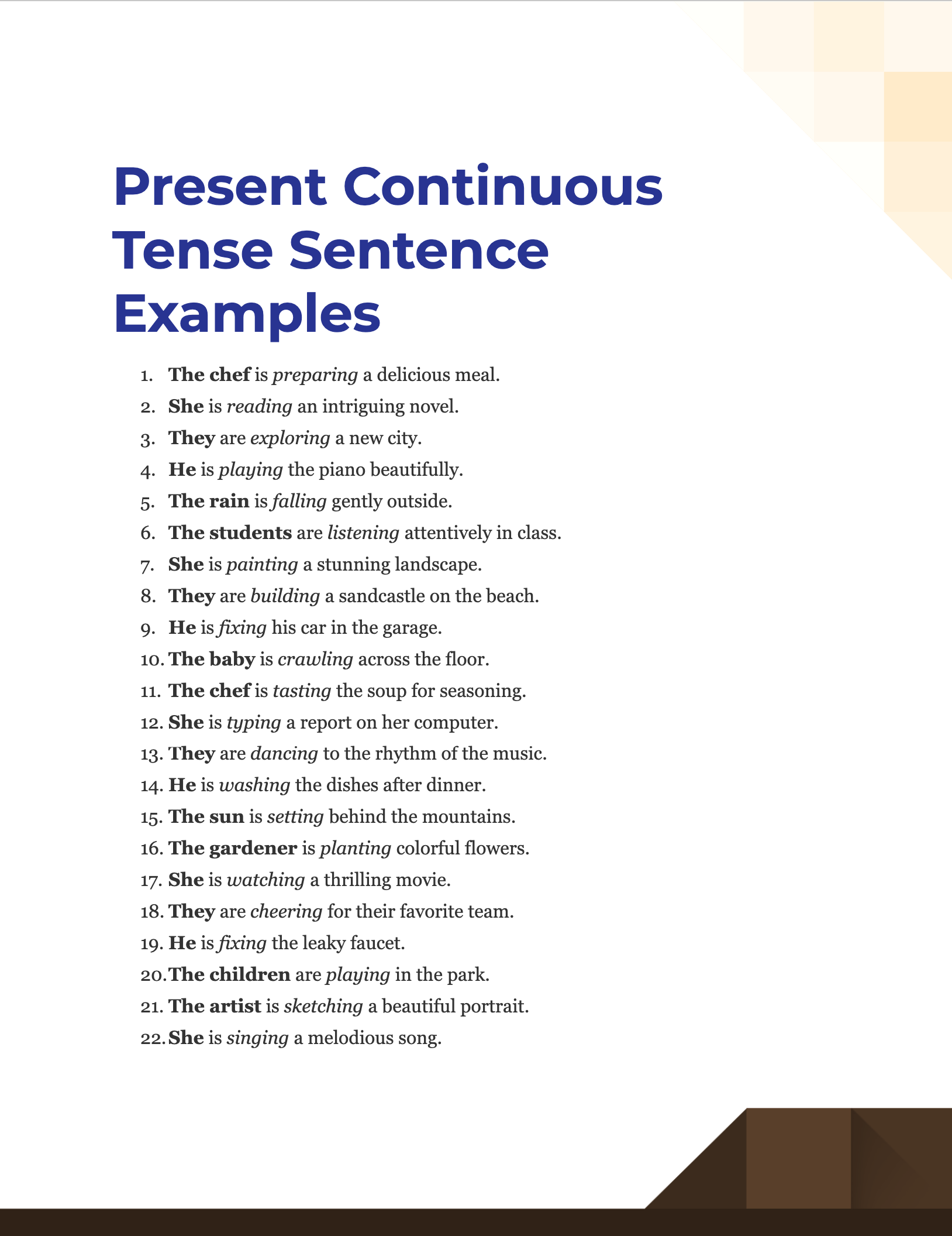 Present Continuous Tense Sentence - 99+ Examples, How to Write, Tips