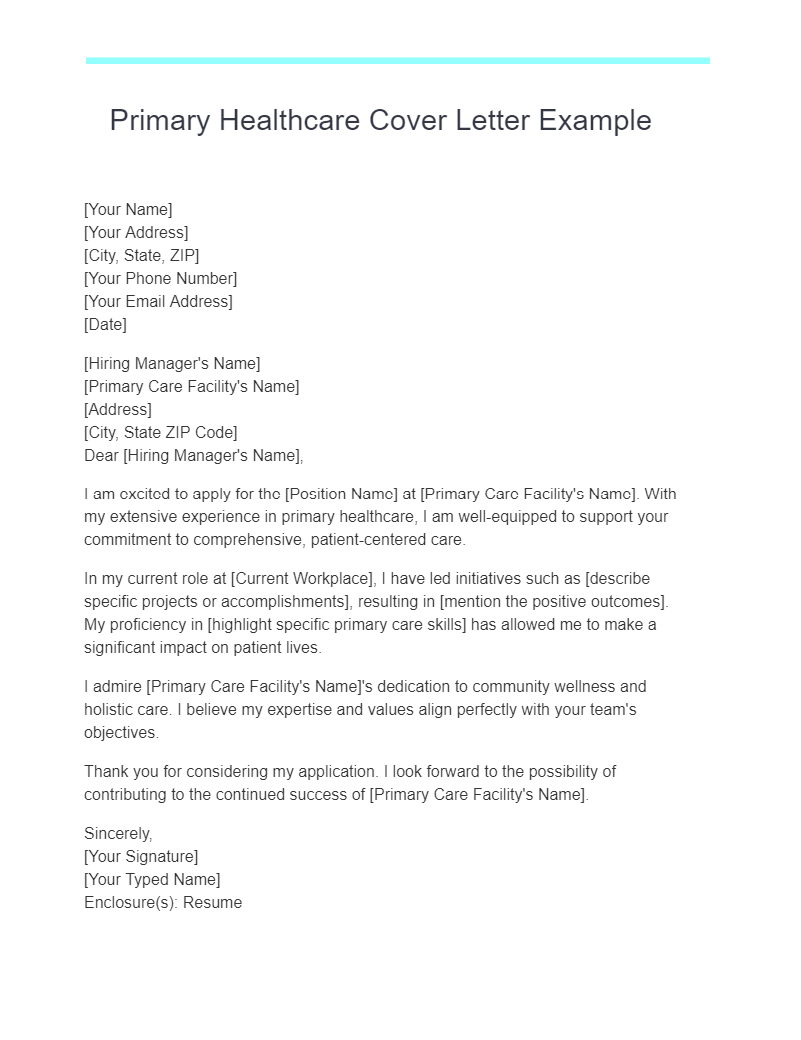 Primary Healthcare Cover Letter Example