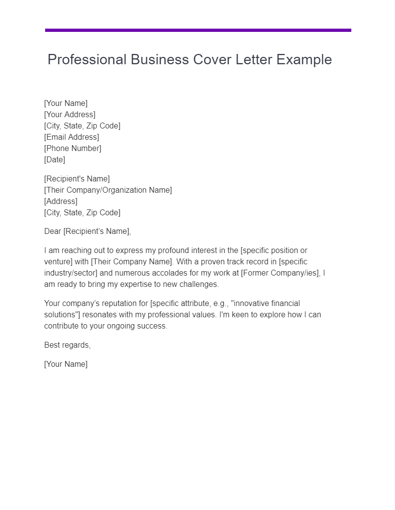 Professional Business Cover Letter Example