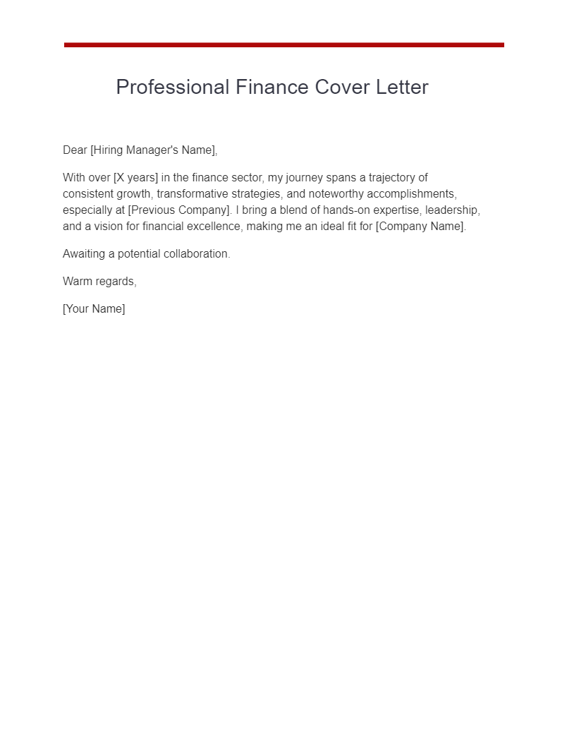 Professional Finance Cover Letter