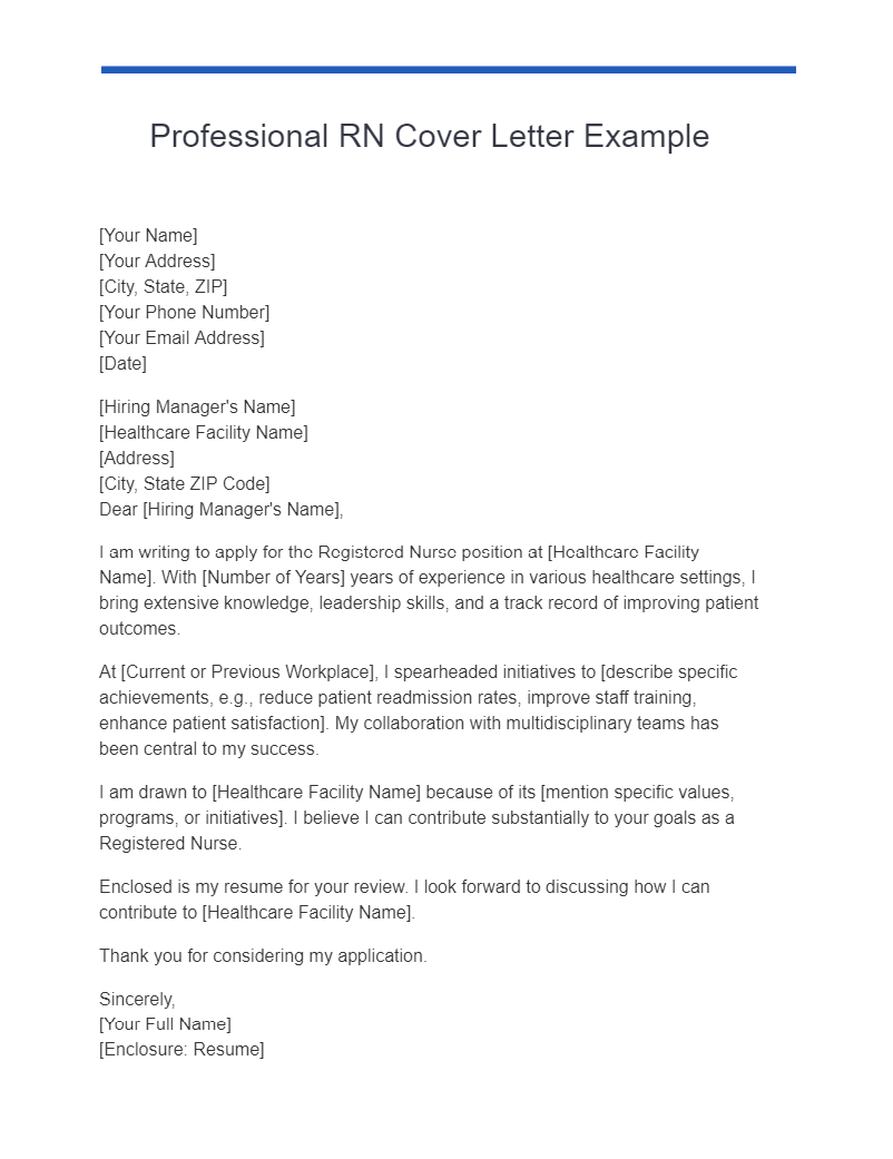 Professional RN Cover Letter Example