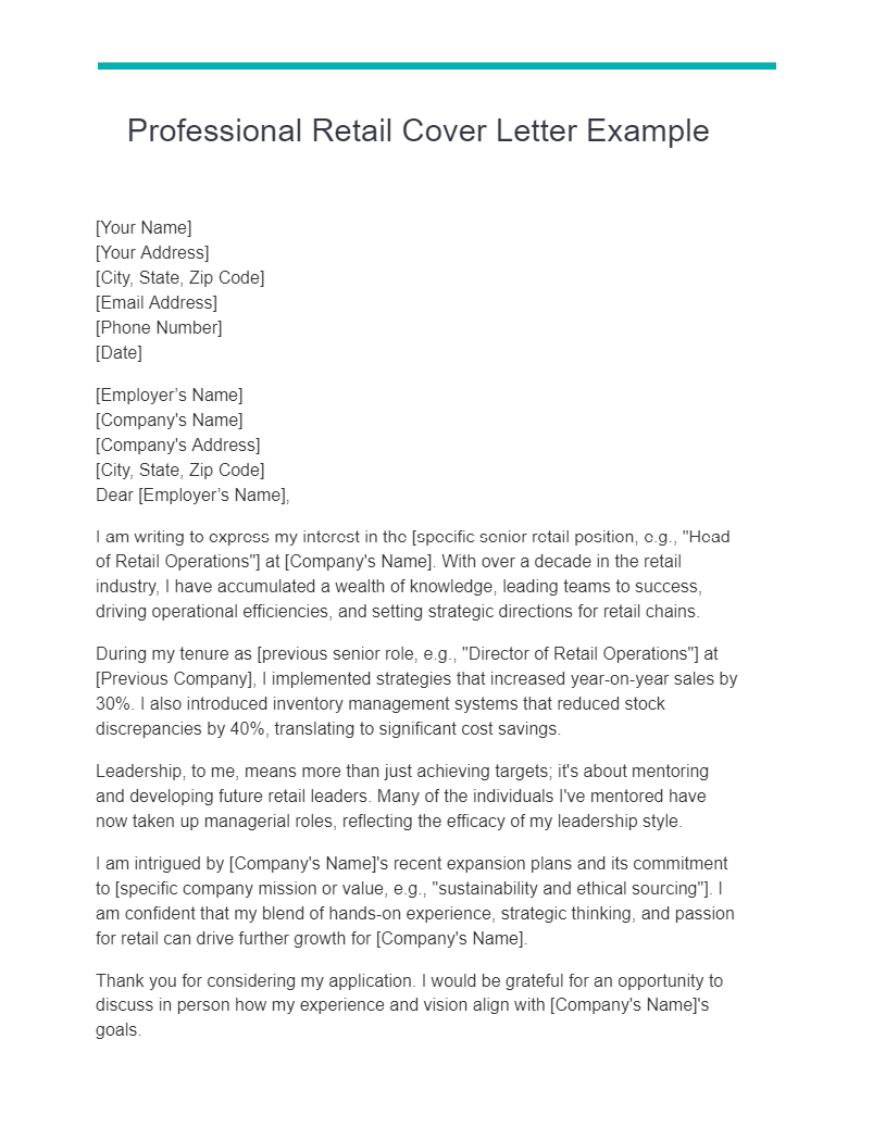 Professional Retail Cover Letter Example