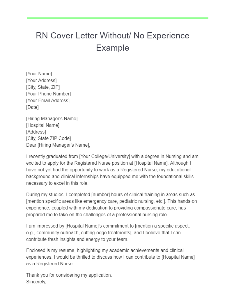 RN Cover Letter Without/ No Experience Example
