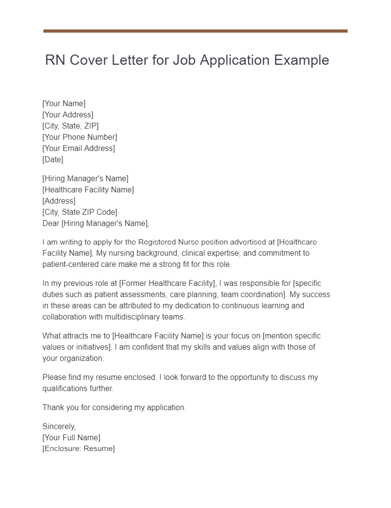 RN Cover Letter for Job Application Example