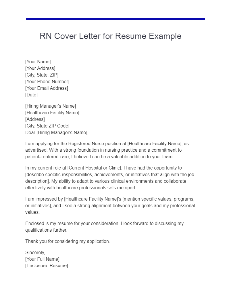 RN Cover Letter for Resume Example